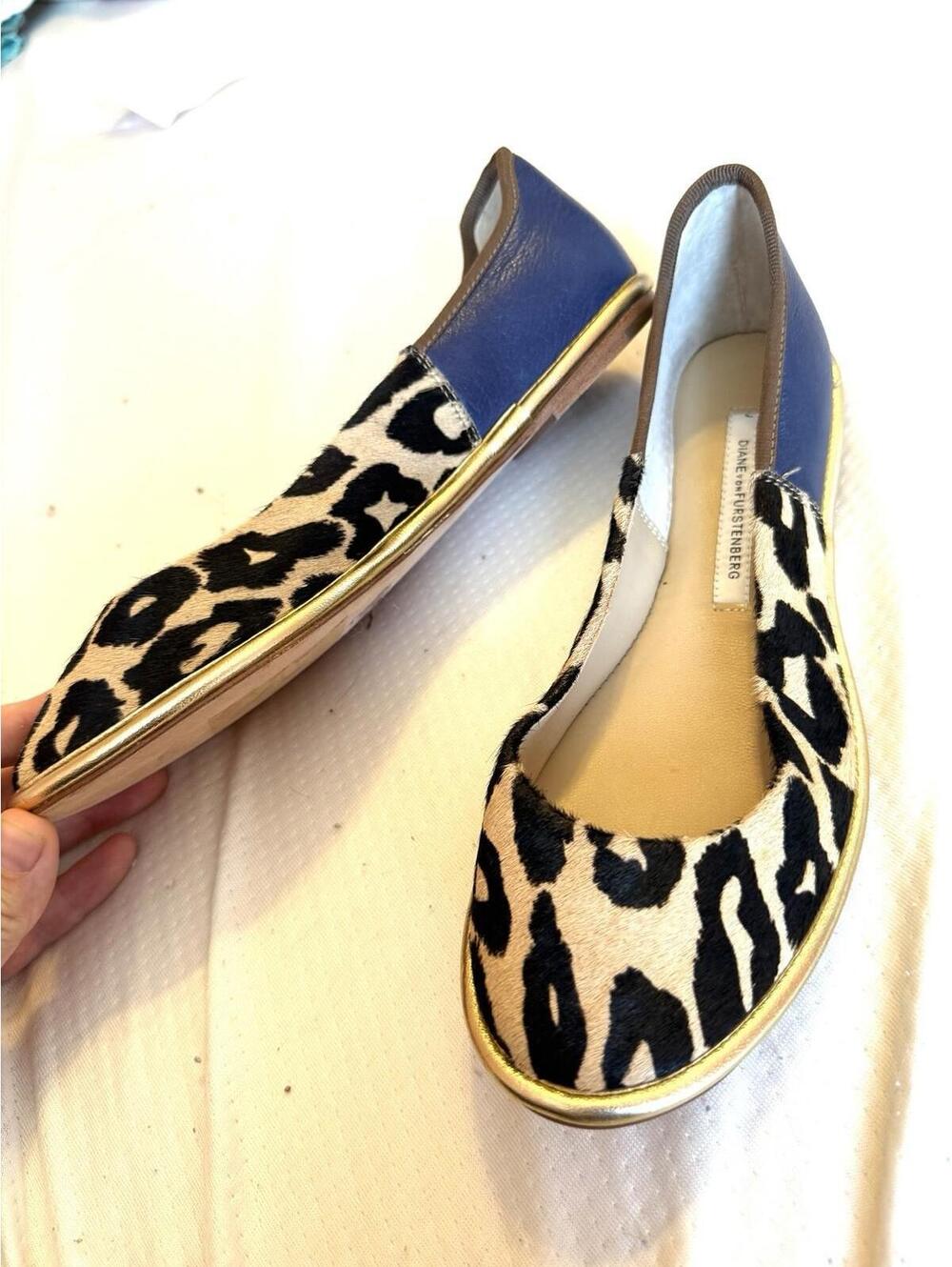 Diane von Furstenberg Women’s Animal Fur Leather  Ballet Flats  Leather  Sz 6.5